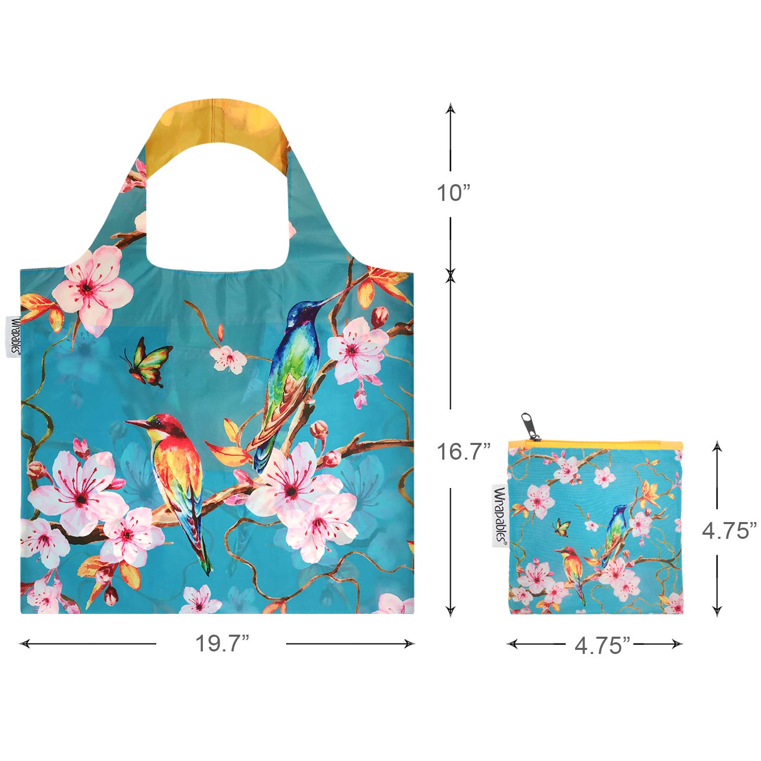 Allydrew Foldable Reusable Shopping Bags, Cherry Blossoms & Birds